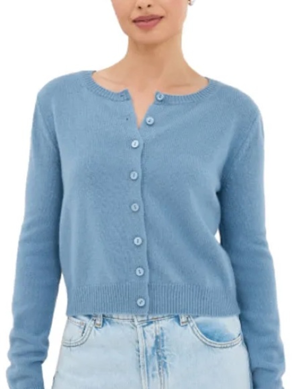Reformation Clara Cashmere Crew Cardigan - Bluebell